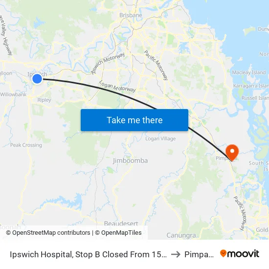 Ipswich Hospital, Stop B to Pimpama map