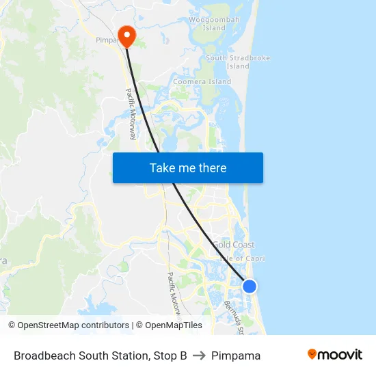 Broadbeach South Station, Stop B to Pimpama map