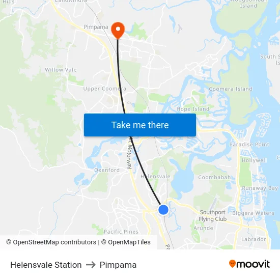 Helensvale Station to Pimpama map