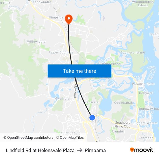 Lindfield Rd at Helensvale Plaza to Pimpama map