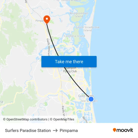 Surfers Paradise Station to Pimpama map