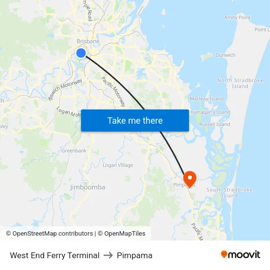 West End Ferry Terminal to Pimpama map