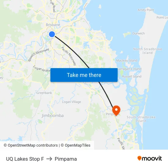 UQ Lakes Stop F to Pimpama map