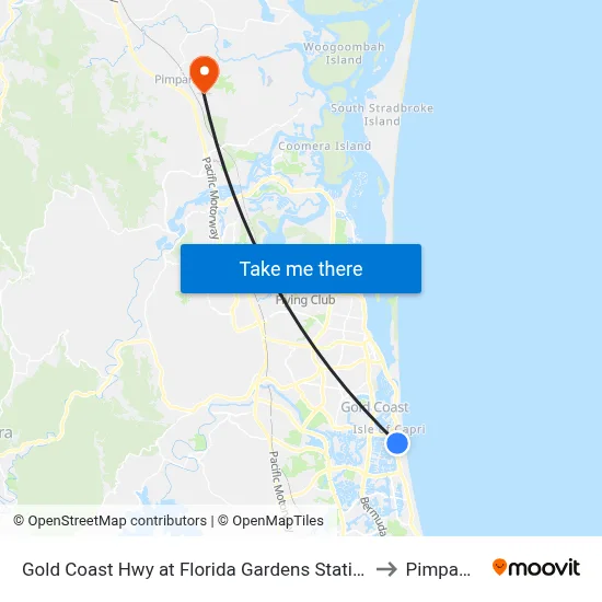 Gold Coast Hwy at Florida Gardens Station to Pimpama map