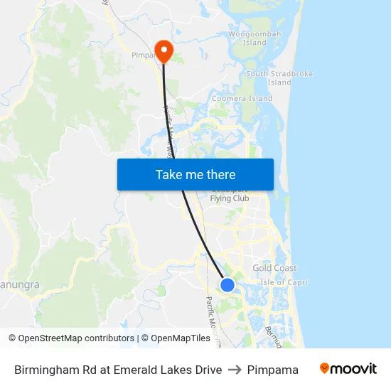 Birmingham Rd at Emerald Lakes Drive to Pimpama map