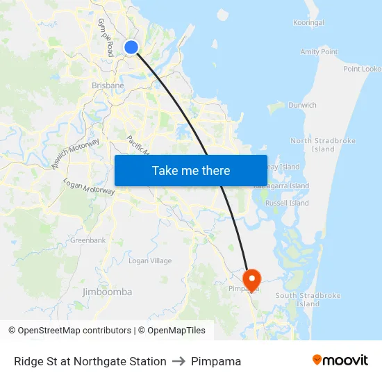Ridge St at Northgate Station to Pimpama map