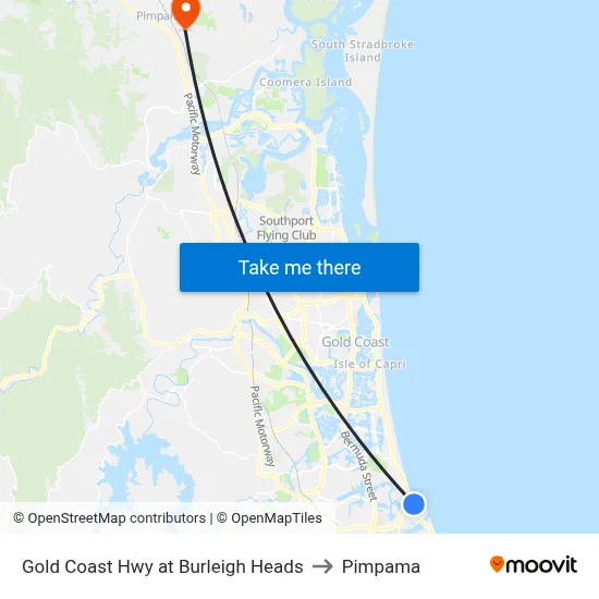 Gold Coast Hwy at Burleigh Heads to Pimpama map