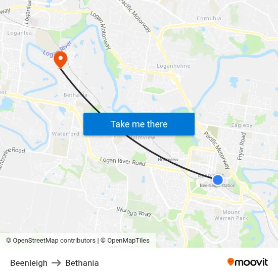 Beenleigh to Bethania map