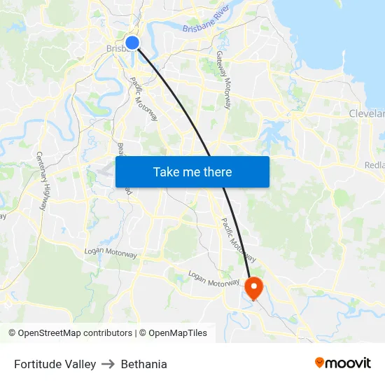 Fortitude Valley to Bethania map