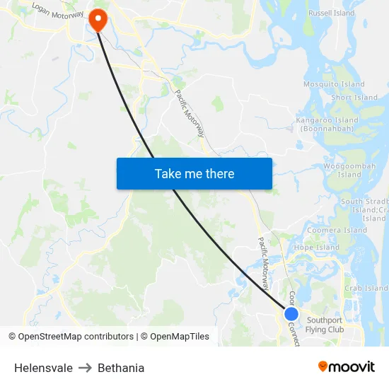 Helensvale to Bethania map