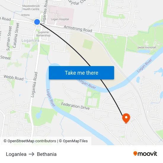 Loganlea to Bethania map