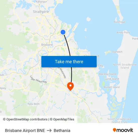 Brisbane Airport BNE to Bethania map