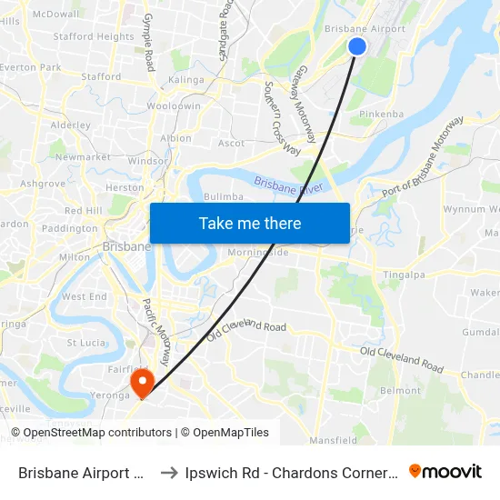 Brisbane Airport BNE to Ipswich Rd - Chardons Corner - 25 map