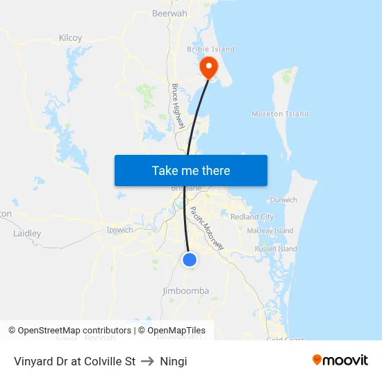 Vinyard Dr at Colville St to Ningi map