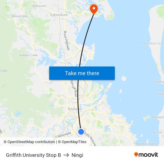 Griffith University Stop B to Ningi map