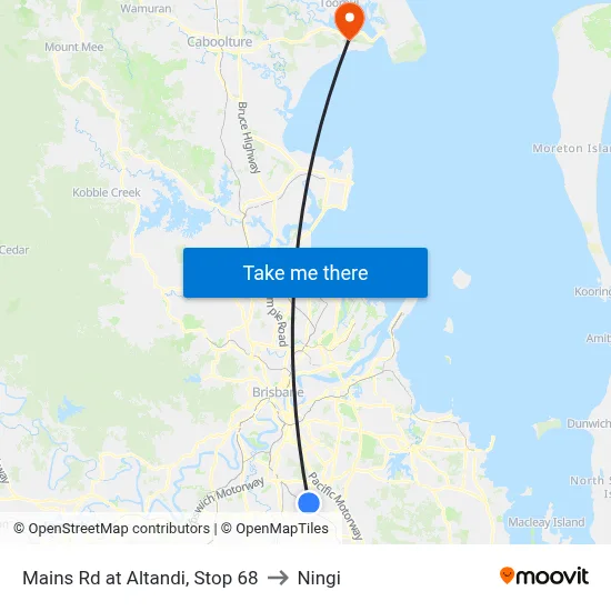 Mains Rd at Altandi, Stop 68 to Ningi map