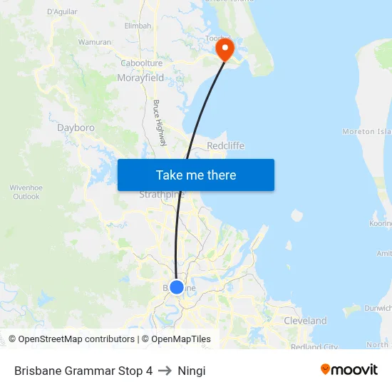 Brisbane Grammar Stop 4 to Ningi map