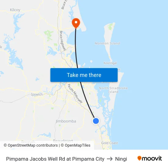 Pimpama Jacobs Well Rd at Pimpama City to Ningi map
