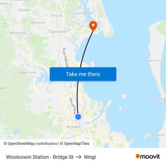 Wooloowin Station - Bridge St to Ningi map