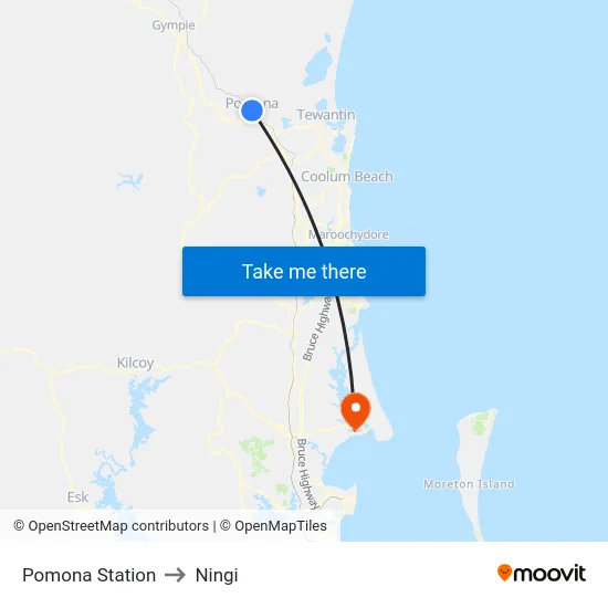 Pomona Station to Ningi map