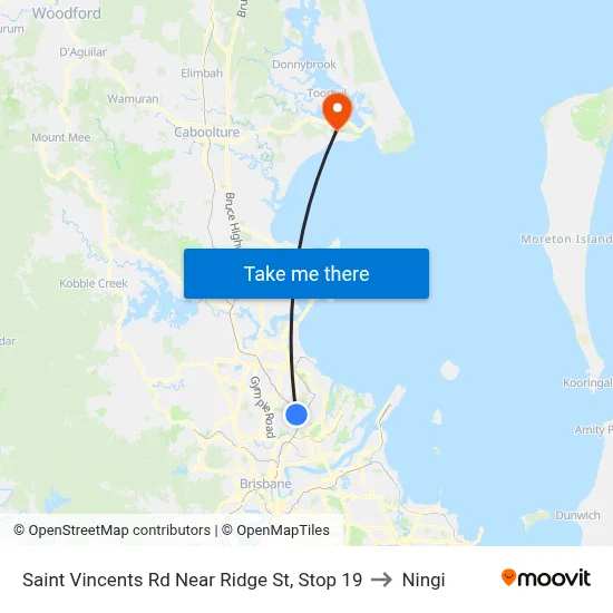 Saint Vincents Rd Near Ridge St, Stop 19 to Ningi map