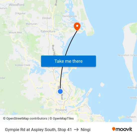 Gympie Rd at Aspley South, Stop 41 to Ningi map
