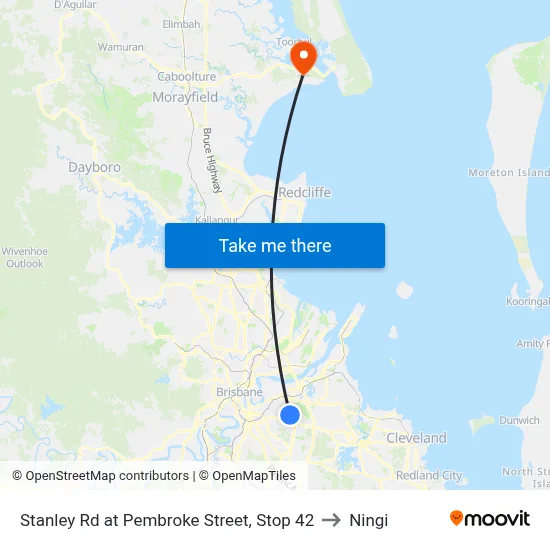 Stanley Rd at Pembroke Street, Stop 42 to Ningi map