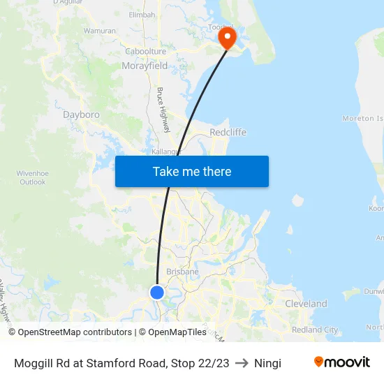 Moggill Rd at Stamford Road, Stop 22/23 to Ningi map