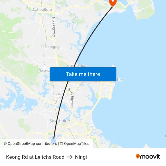 Keong Rd at Leitchs Road to Ningi map