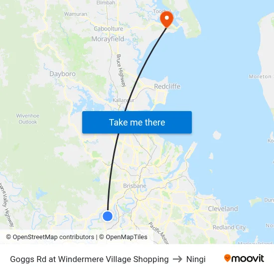 Goggs Rd at Windermere Village Shopping to Ningi map