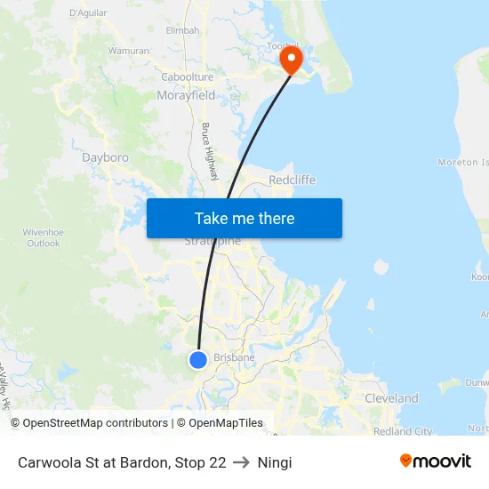 Carwoola St at Bardon, Stop 22 to Ningi map