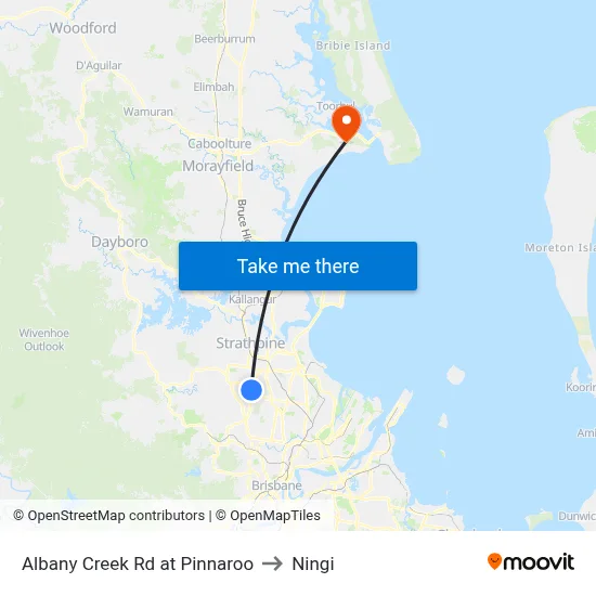 Albany Creek Rd at Pinnaroo to Ningi map