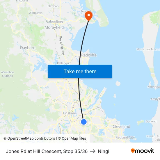 Jones Rd at Hill Crescent, Stop 35/36 to Ningi map
