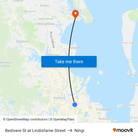 Bedivere St at Lindisfarne Street to Ningi map