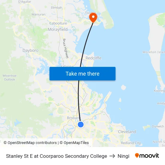 Stanley St E at Coorparoo Secondary College to Ningi map