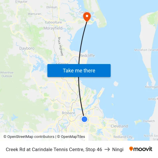 Creek Rd at Carindale Tennis Centre, Stop 46 to Ningi map
