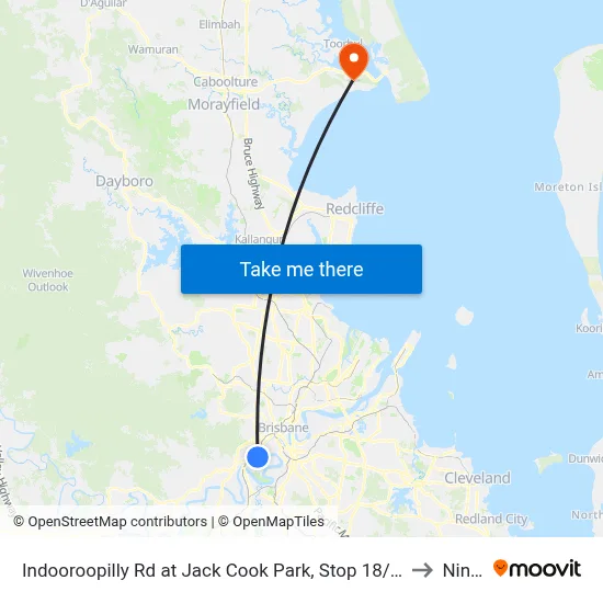 Indooroopilly Rd at Jack Cook Park, Stop 18/19 to Ningi map