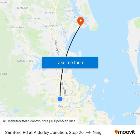 Samford Rd at Alderley Junction, Stop 26 to Ningi map