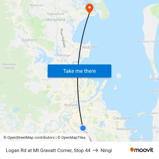 Logan Rd at Mt Gravatt Corner, Stop 44 to Ningi map