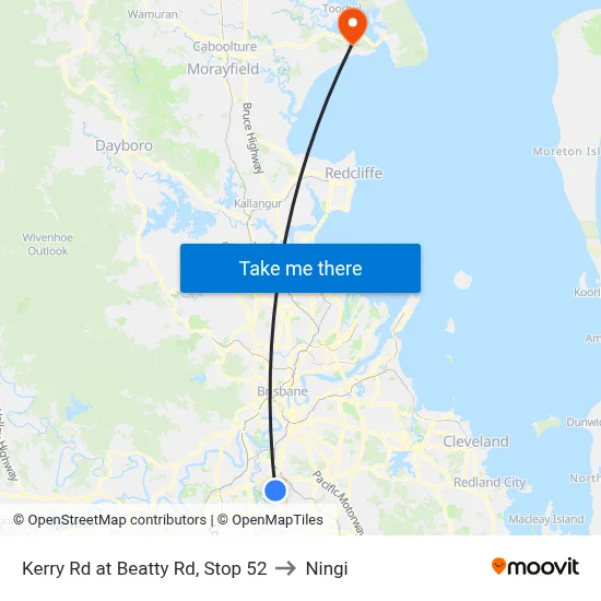 Kerry Rd at Beatty Rd, Stop 52 to Ningi map