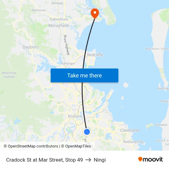 Cradock St at Mar Street, Stop 49 to Ningi map