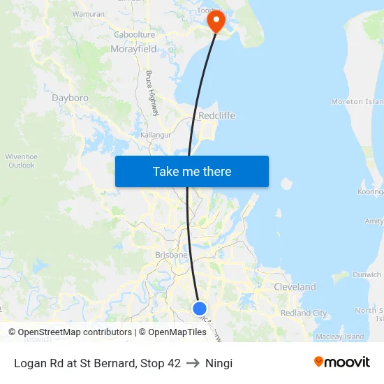 Logan Rd at St Bernard, Stop 42 to Ningi map