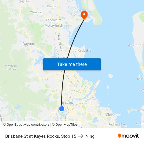 Brisbane St at Kayes Rocks, Stop 15 to Ningi map