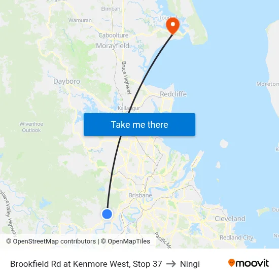 Brookfield Rd at Kenmore West, Stop 37 to Ningi map