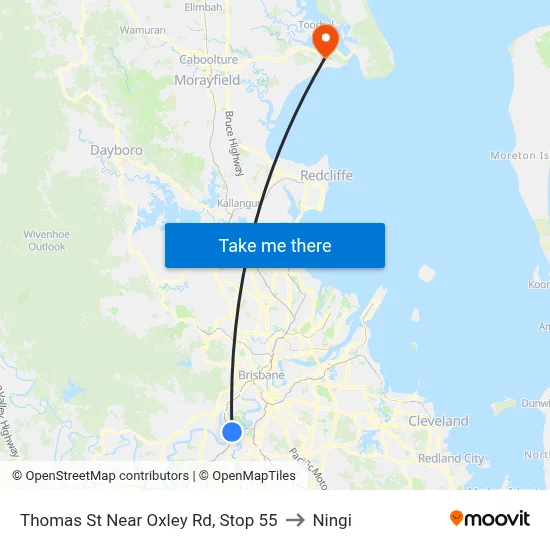 Thomas St Near Oxley Rd, Stop 55 to Ningi map