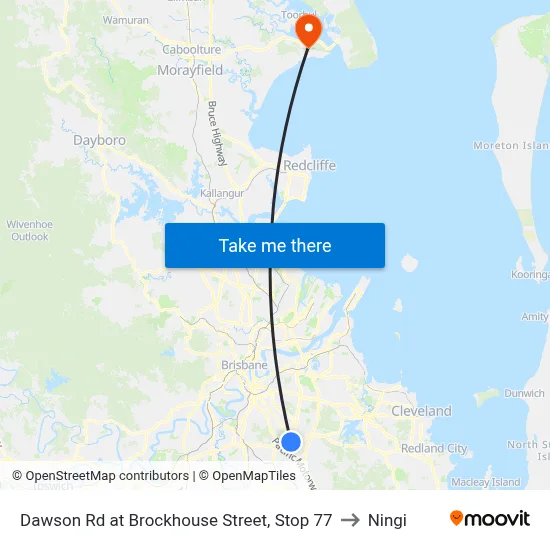 Dawson Rd at Brockhouse Street, Stop 77 to Ningi map