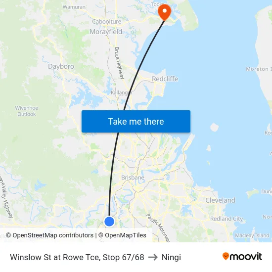 Winslow St at Rowe Tce, Stop 67/68 to Ningi map