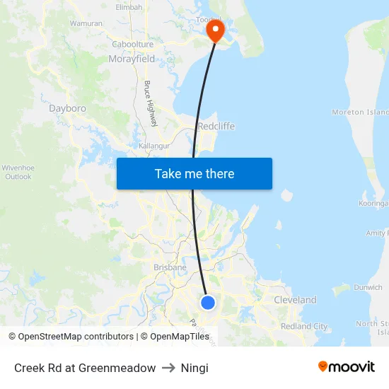 Creek Rd at Greenmeadow to Ningi map