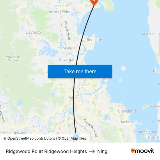 Ridgewood Rd at Ridgewood Heights to Ningi map