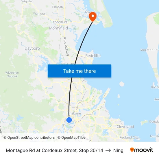 Montague Rd at Cordeaux Street, Stop 30/14 to Ningi map